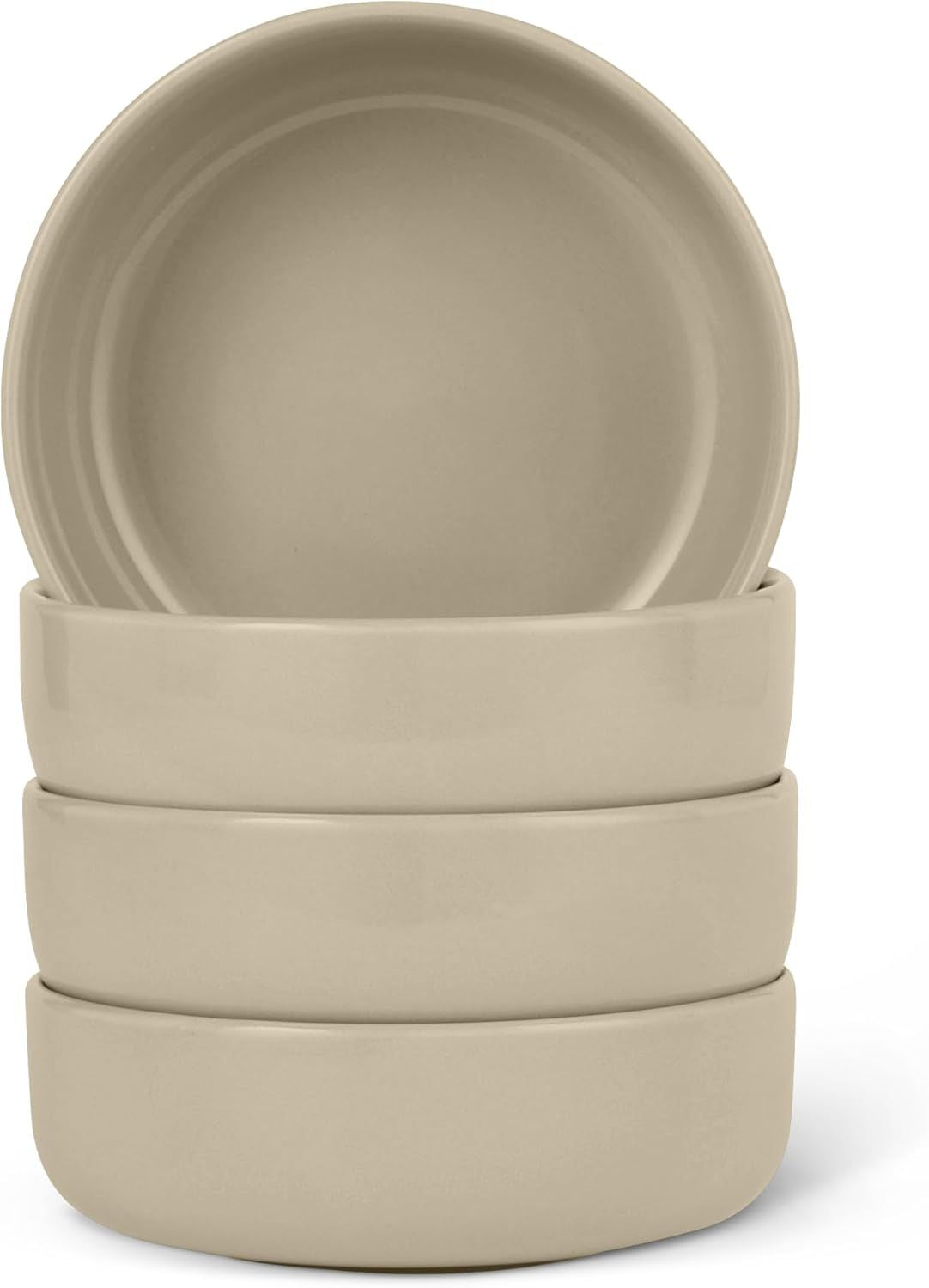Basics Glazed Stoneware Bowls, 4-Piece Set, Microwave and Dishwasher-Safe, 5.5 in., Linen Gray - Renee Lane Company