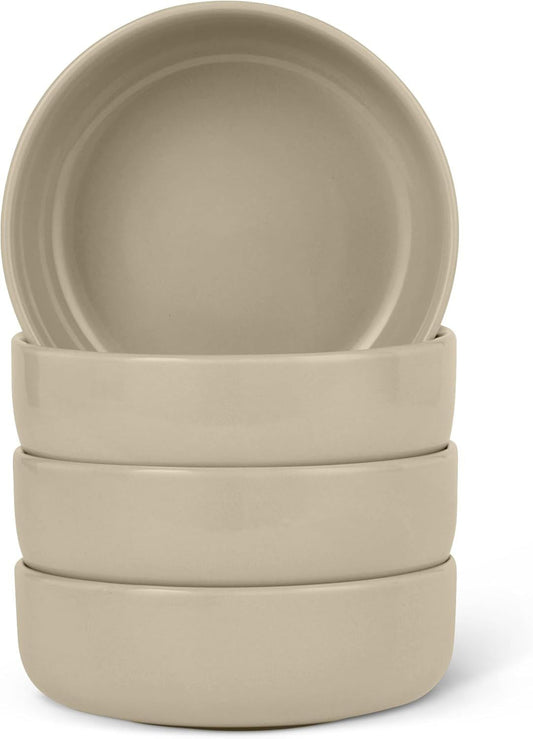 Basics Glazed Stoneware Bowls, 4-Piece Set, Microwave and Dishwasher-Safe, 5.5 in., Linen Gray - Renee Lane Company