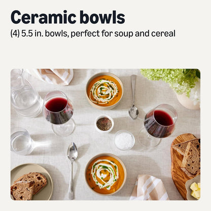 Basics Glazed Stoneware Bowls, 4-Piece Set, Microwave and Dishwasher-Safe, 5.5 in., Linen Gray - Renee Lane Company