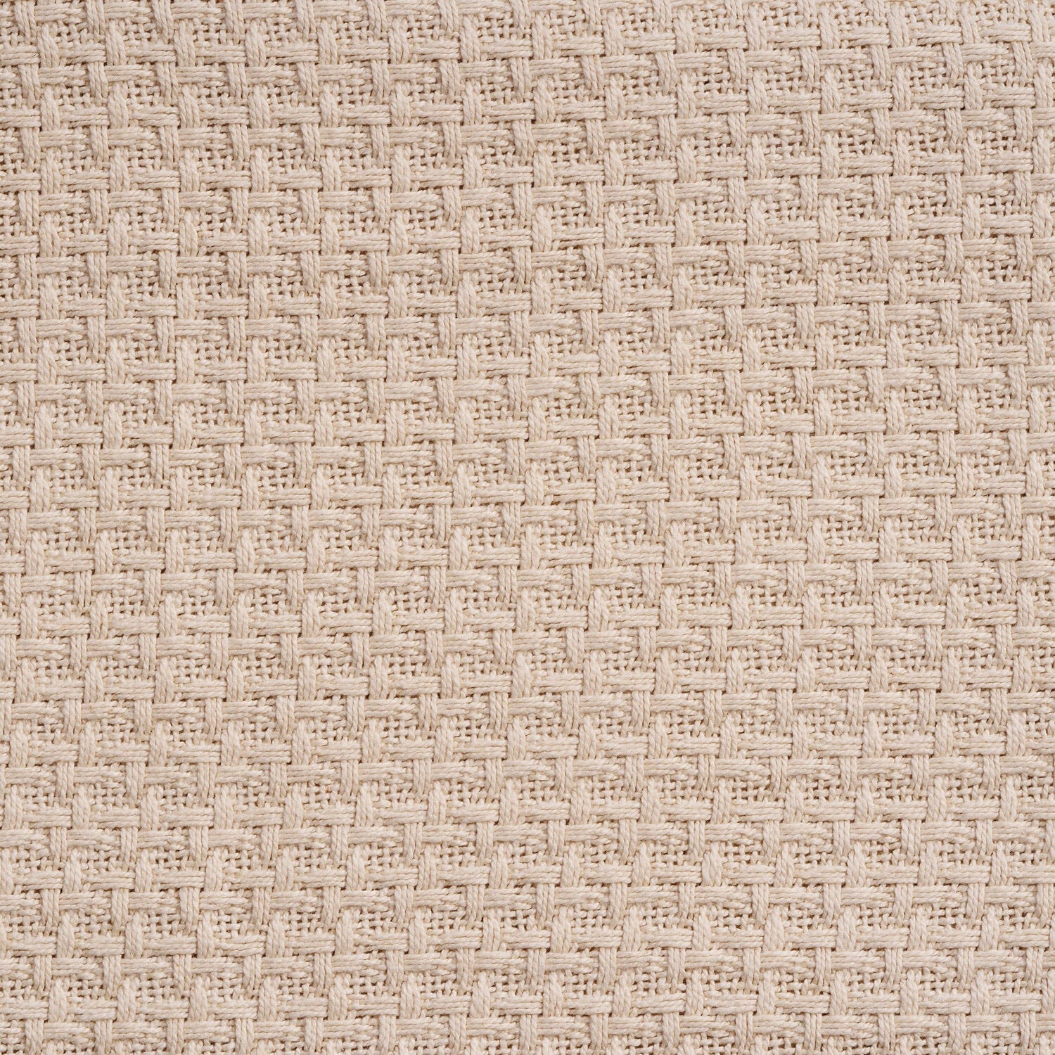 Beige basket-weave blanket fabric close-up texture