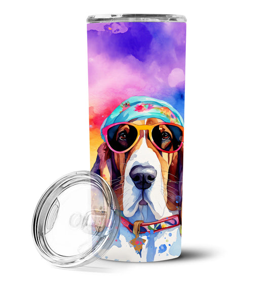 Basset Hound Hippie Dawg Stainless Steel Skinny Tumbler Vacuum Double Walled Reusable Insulated Tumbler Travel Cup for Coffee Cocktails Gift with Lid, 20 oz - Renee Lane Company