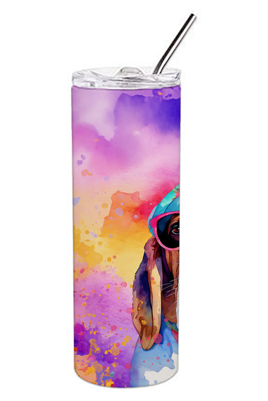 Basset Hound Hippie Dawg Stainless Steel Skinny Tumbler Vacuum Double Walled Reusable Insulated Tumbler Travel Cup for Coffee Cocktails Gift with Lid, 20 oz - Renee Lane Company