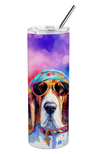 Basset Hound Hippie Dawg Stainless Steel Skinny Tumbler Vacuum Double Walled Reusable Insulated Tumbler Travel Cup for Coffee Cocktails Gift with Lid, 20 oz - Renee Lane Company