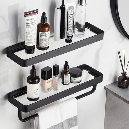 Bathroom Shelves Wall Mounted Glass Shelves for Bathroom Floating Shelf with Towel Holder Glass Shower Shelf 2 Tier Bathroom Wall Organizer - Renee Lane Company