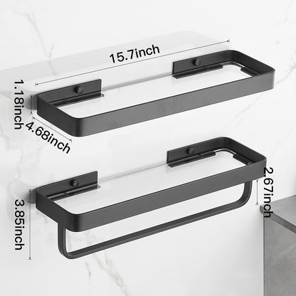 Bathroom Shelves Wall Mounted Glass Shelves for Bathroom Floating Shelf with Towel Holder Glass Shower Shelf 2 Tier Bathroom Wall Organizer - Renee Lane Company