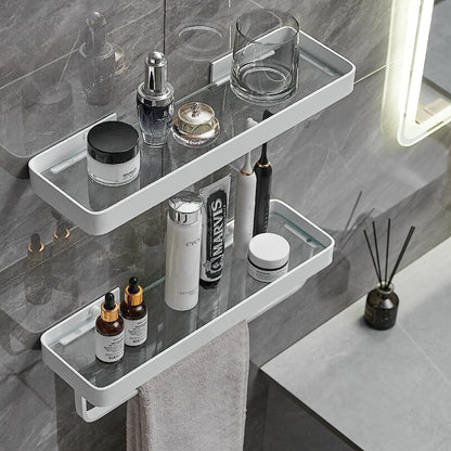 Bathroom Shelves Wall Mounted Glass Shelves for Bathroom Floating Shelf with Towel Holder Glass Shower Shelf 2 Tier Bathroom Wall Organizer - Renee Lane Company