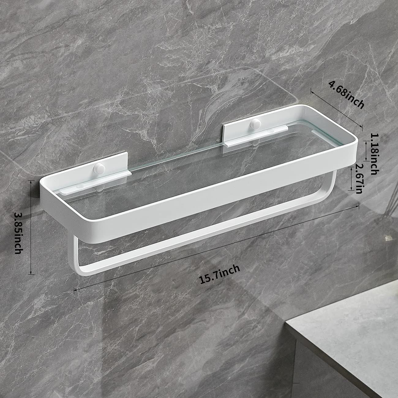 Bathroom Shelves Wall Mounted Glass Shelves for Bathroom Floating Shelf with Towel Holder Glass Shower Shelf 2 Tier Bathroom Wall Organizer - Renee Lane Company