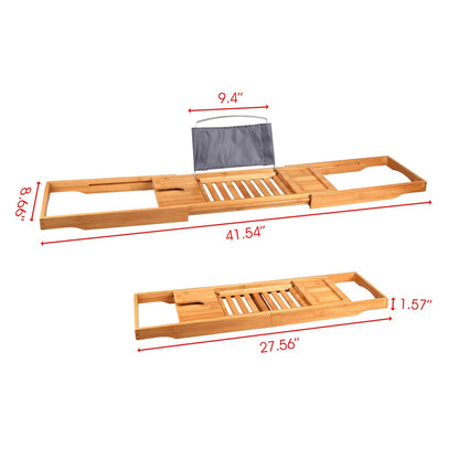 Bathtub Caddy Tray Crafted Bamboo Bath Tray Table Extendable Reading Rack Tablet Phone Holder - Renee Lane Company