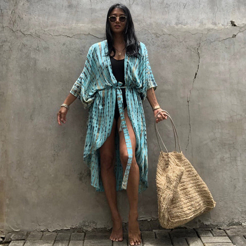 Beach Cover Ups for Swimwear Women Black Tie Dye Kimono Swimsuit Cape Summer Dress 2022 Beachwear Outfits Sales - Renee Lane Company