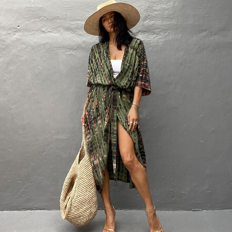 Beach Cover Ups for Swimwear Women Black Tie Dye Kimono Swimsuit Cape Summer Dress 2022 Beachwear Outfits Sales - Renee Lane Company