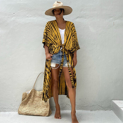 Beach Cover Ups for Swimwear Women Black Tie Dye Kimono Swimsuit Cape Summer Dress 2022 Beachwear Outfits Sales - Renee Lane Company