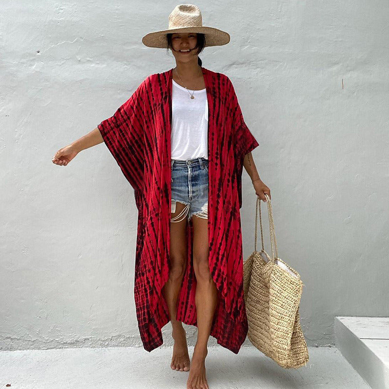 Beach Cover Ups for Swimwear Women Black Tie Dye Kimono Swimsuit Cape Summer Dress 2022 Beachwear Outfits Sales - Renee Lane Company