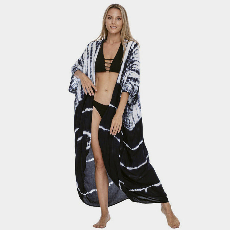 Beach Cover Ups for Swimwear Women Black Tie Dye Kimono Swimsuit Cape Summer Dress 2022 Beachwear Outfits Sales - Renee Lane Company