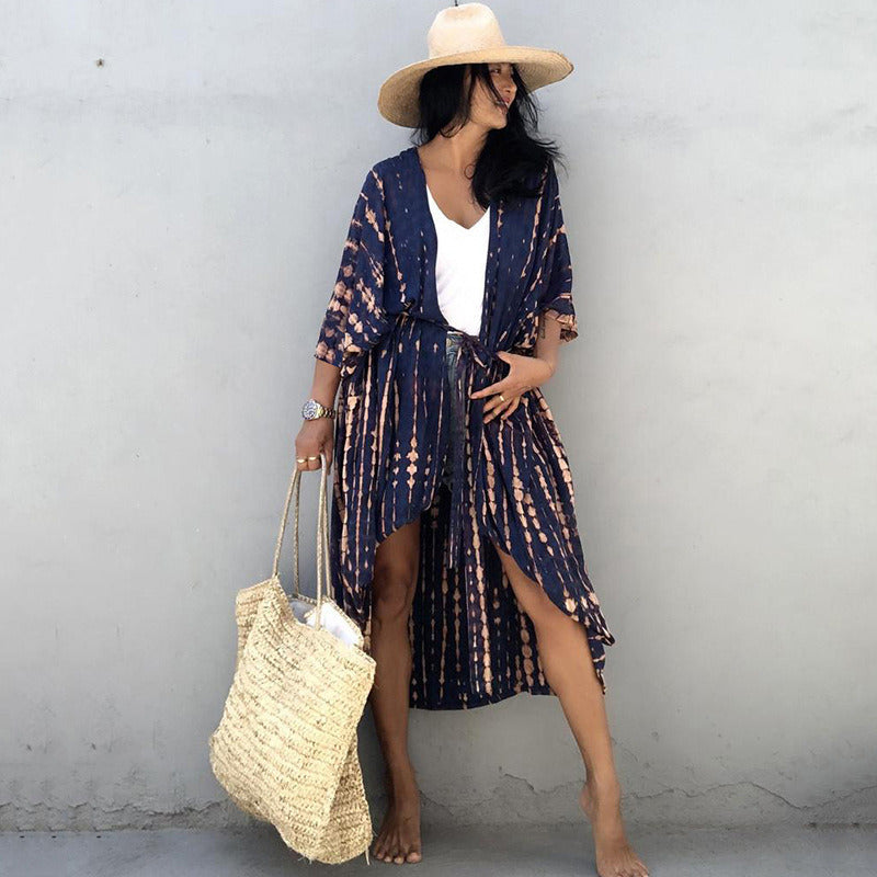 Beach Cover Ups for Swimwear Women Black Tie Dye Kimono Swimsuit Cape Summer Dress 2022 Beachwear Outfits Sales - Renee Lane Company