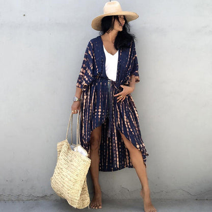 Beach Cover Ups for Swimwear Women Black Tie Dye Kimono Swimsuit Cape Summer Dress 2022 Beachwear Outfits Sales - Renee Lane Company