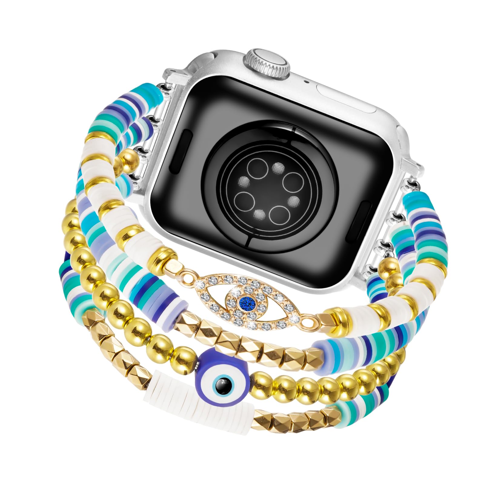 Beaded Apple Watch Band Women Compatible with Apple Watch 38mm 40mm 41mm Stretchy Boho Apple Watch Band Elastic Apple Watch Band Replacement for iWatch Series 9/8/7/SE/6/5/4/3/2/1 - Renee Lane Company