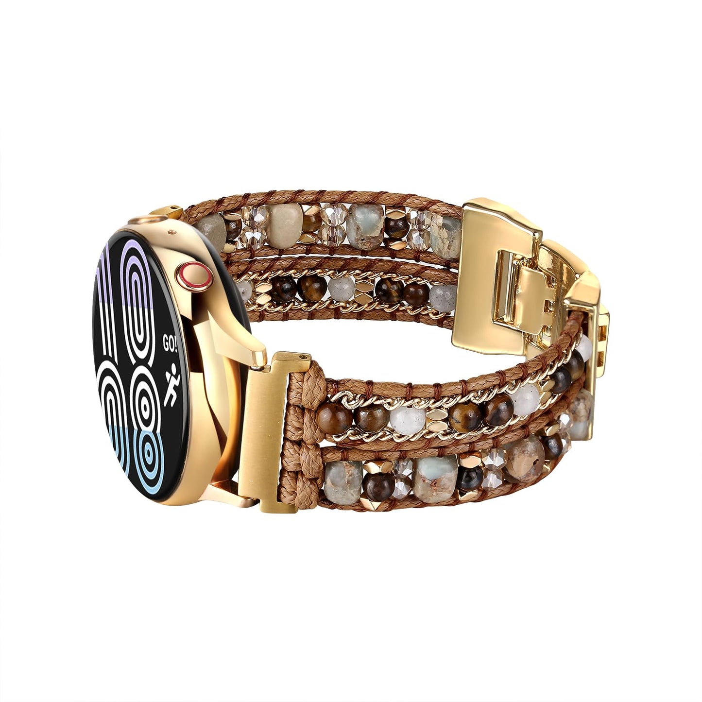 CHARMINGO 20mm Boho Beaded Watch Band Compatible with Samsung Galaxy Watch 7/6/4/5/Active 2 Watch Band 40mm 44mm/Galaxy Watch 5 Pro 45mm/Watch 3 41mm/Watch 4 Classic 42mm 46mm Wrap Bracelet Watch Strap for Women Men Brown Bead - Renee Lane Company