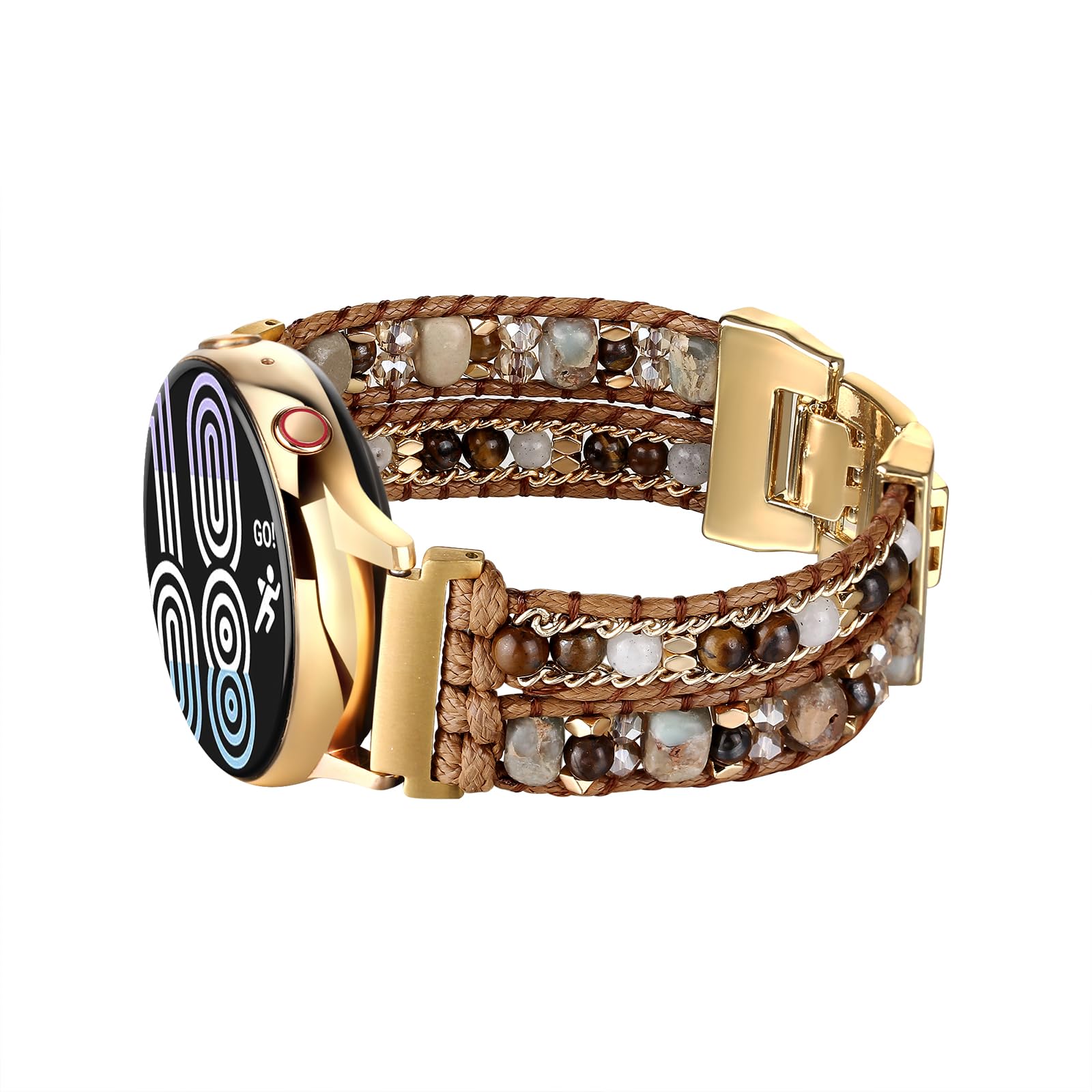 CHARMINGO 20mm Boho Beaded Watch Band Compatible with Samsung Galaxy Watch 7/6/4/5/Active 2 Watch Band 40mm 44mm/Galaxy Watch 5 Pro 45mm/Watch 3 41mm/Watch 4 Classic 42mm 46mm Wrap Bracelet Watch Strap for Women Men Brown Bead - Renee Lane Company