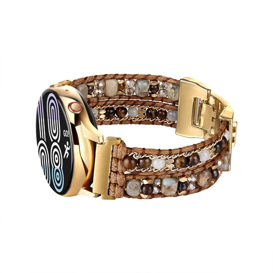 CHARMINGO 20mm Boho Beaded Watch Band Compatible with Samsung Galaxy Watch 7/6/4/5/Active 2 Watch Band 40mm 44mm/Galaxy Watch 5 Pro 45mm/Watch 3 41mm/Watch 4 Classic 42mm 46mm Wrap Bracelet Watch Strap for Women Men Brown Bead - Renee Lane Company