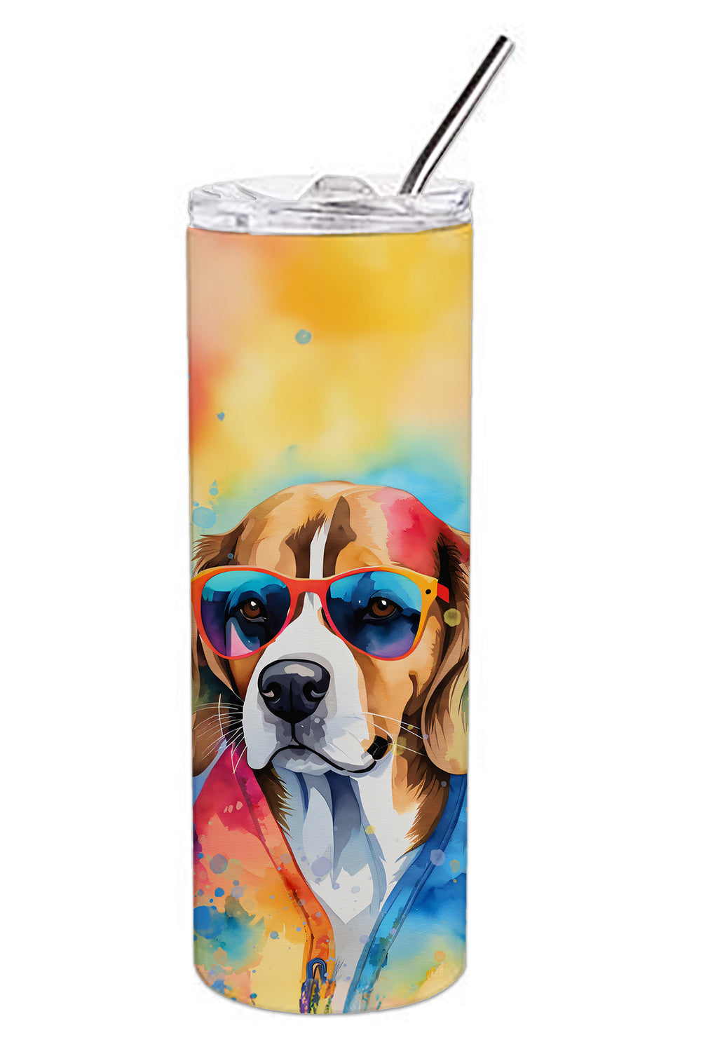 Beagle Hippie Dawg Stainless Steel Skinny Tumbler Vacuum Double Walled Reusable Insulated Tumbler Travel Cup for Coffee Cocktails Gift with Lid, 20 oz - Renee Lane Company