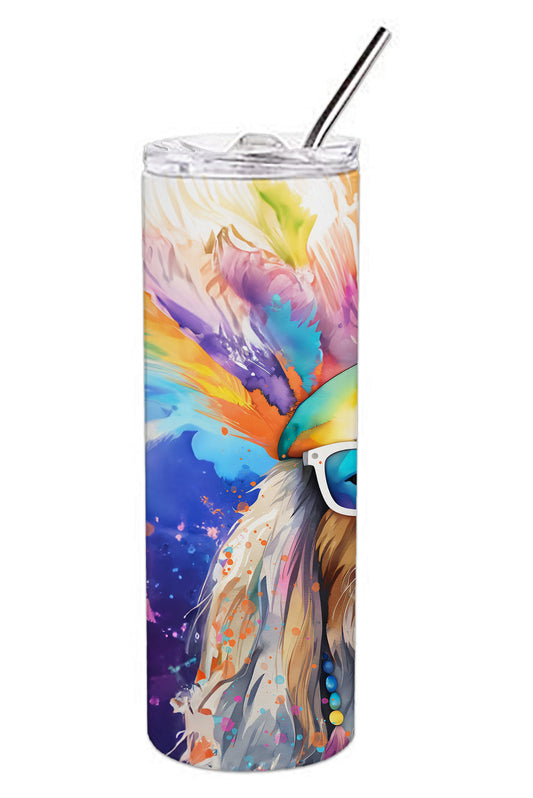 Bearded Collie Hippie Dawg Stainless Steel Skinny Tumbler Vacuum Double Walled Reusable Insulated Tumbler Travel Cup for Coffee Cocktails Gift with Lid, 20 oz - Renee Lane Company