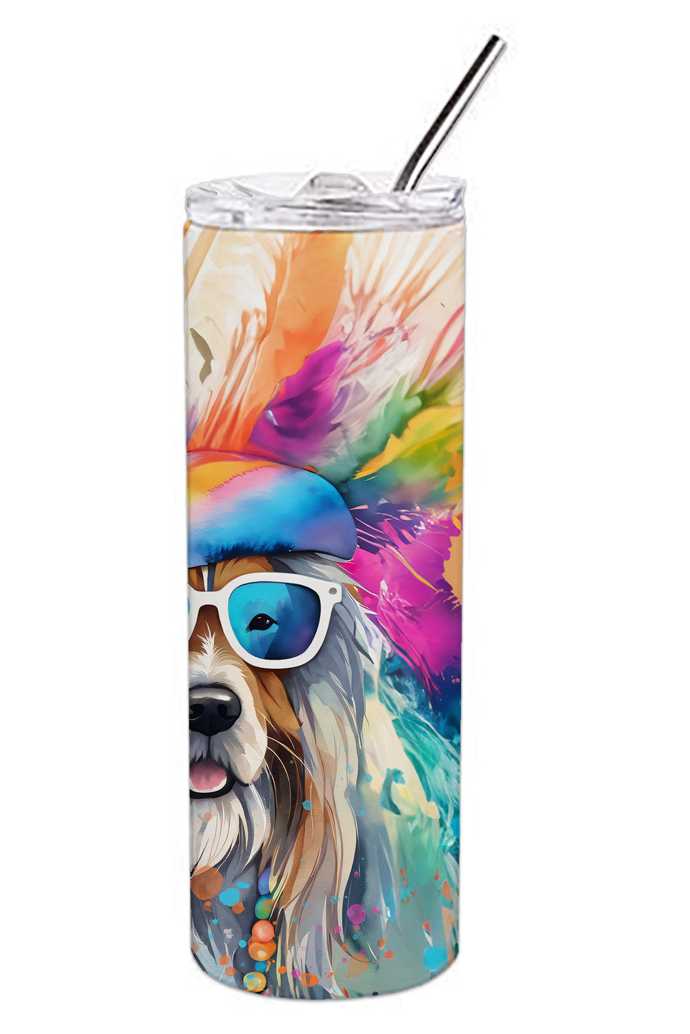 Bearded Collie Hippie Dawg Stainless Steel Skinny Tumbler Vacuum Double Walled Reusable Insulated Tumbler Travel Cup for Coffee Cocktails Gift with Lid, 20 oz - Renee Lane Company