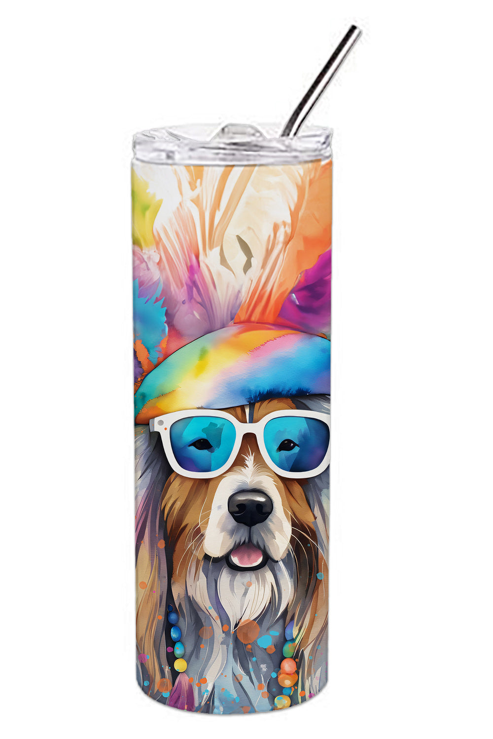 Bearded Collie Hippie Dawg Stainless Steel Skinny Tumbler Vacuum Double Walled Reusable Insulated Tumbler Travel Cup for Coffee Cocktails Gift with Lid, 20 oz - Renee Lane Company