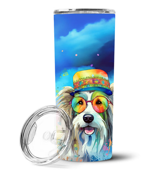 Bearded Collie Hippie Dawg Stainless Steel Skinny Tumbler Vacuum Double Walled Reusable Insulated Tumbler Travel Cup for Coffee Cocktails Gift with Lid, 20 oz - Renee Lane Company