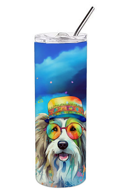 Bearded Collie Hippie Dawg Stainless Steel Skinny Tumbler Vacuum Double Walled Reusable Insulated Tumbler Travel Cup for Coffee Cocktails Gift with Lid, 20 oz - Renee Lane Company