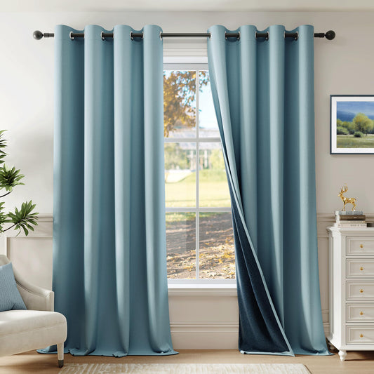 Beauoop 100% Blackout Curtains 84 Inch Long 2 Panels for Bedroom Living Room Stone Blue Solid Room Darkening Thermal Insulated Soundproof Energy Saving Grommet Top Window Treatment Drapes52x84 2 Set - Renee Lane Company