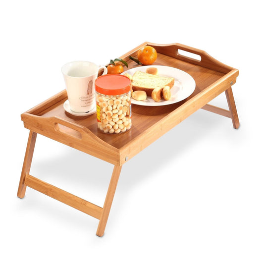 Bed Tray Table Breakfast Tray Bamboo Folding Bed Table Serving Snack Tray Desk with Handles - Renee Lane Company