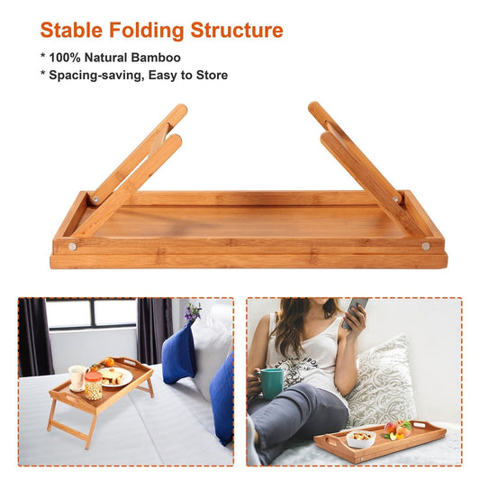 Bed Tray Table Breakfast Tray Bamboo Folding Bed Table Serving Snack Tray Desk with Handles - Renee Lane Company