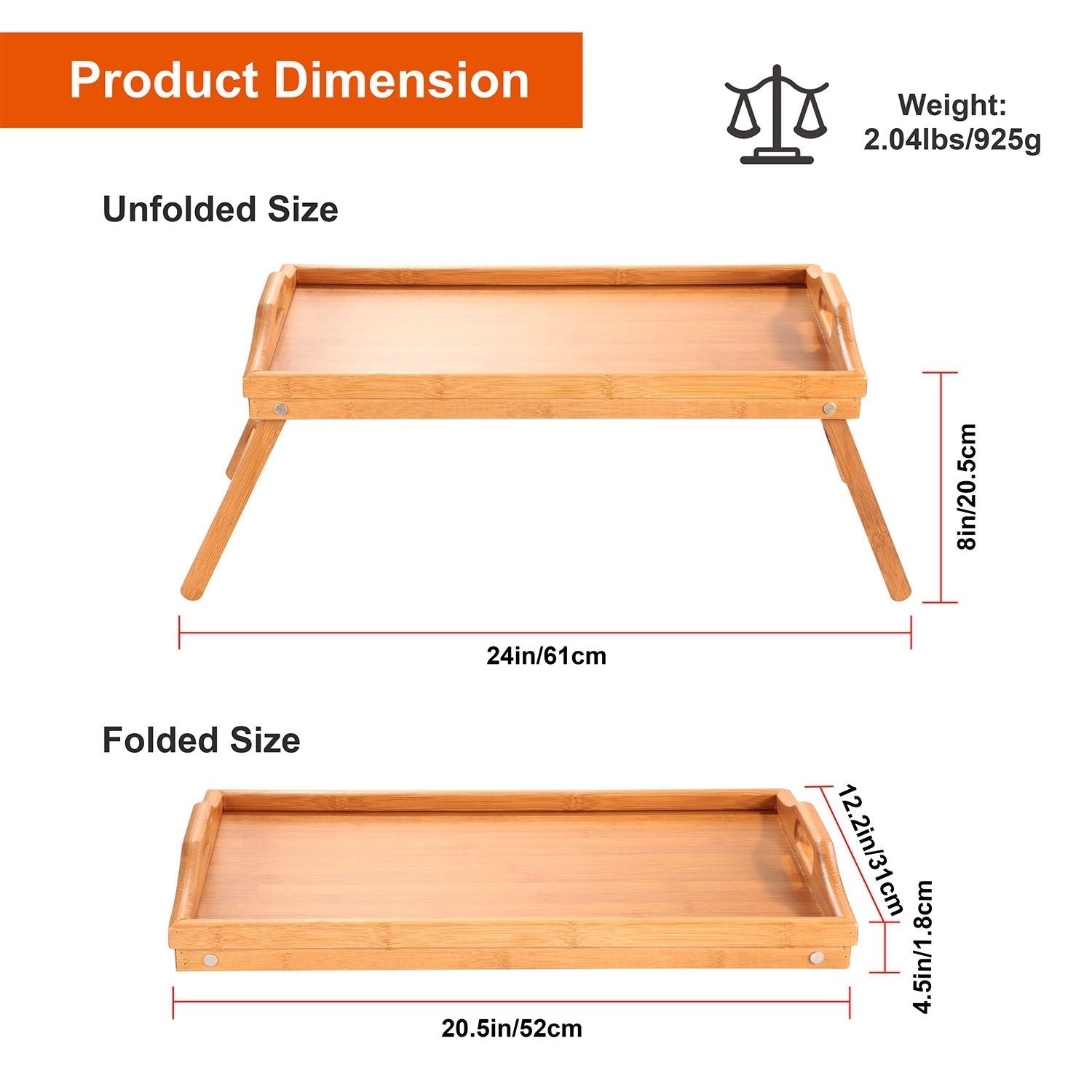 Bed Tray Table Breakfast Tray Bamboo Folding Bed Table Serving Snack Tray Desk with Handles - Renee Lane Company