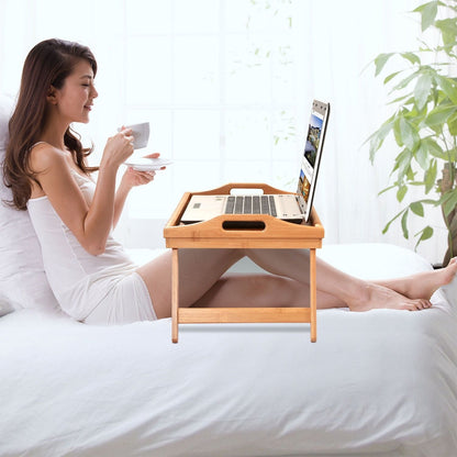 Bed Tray Table Breakfast Tray Bamboo Folding Bed Table Serving Snack Tray Desk with Handles - Renee Lane Company