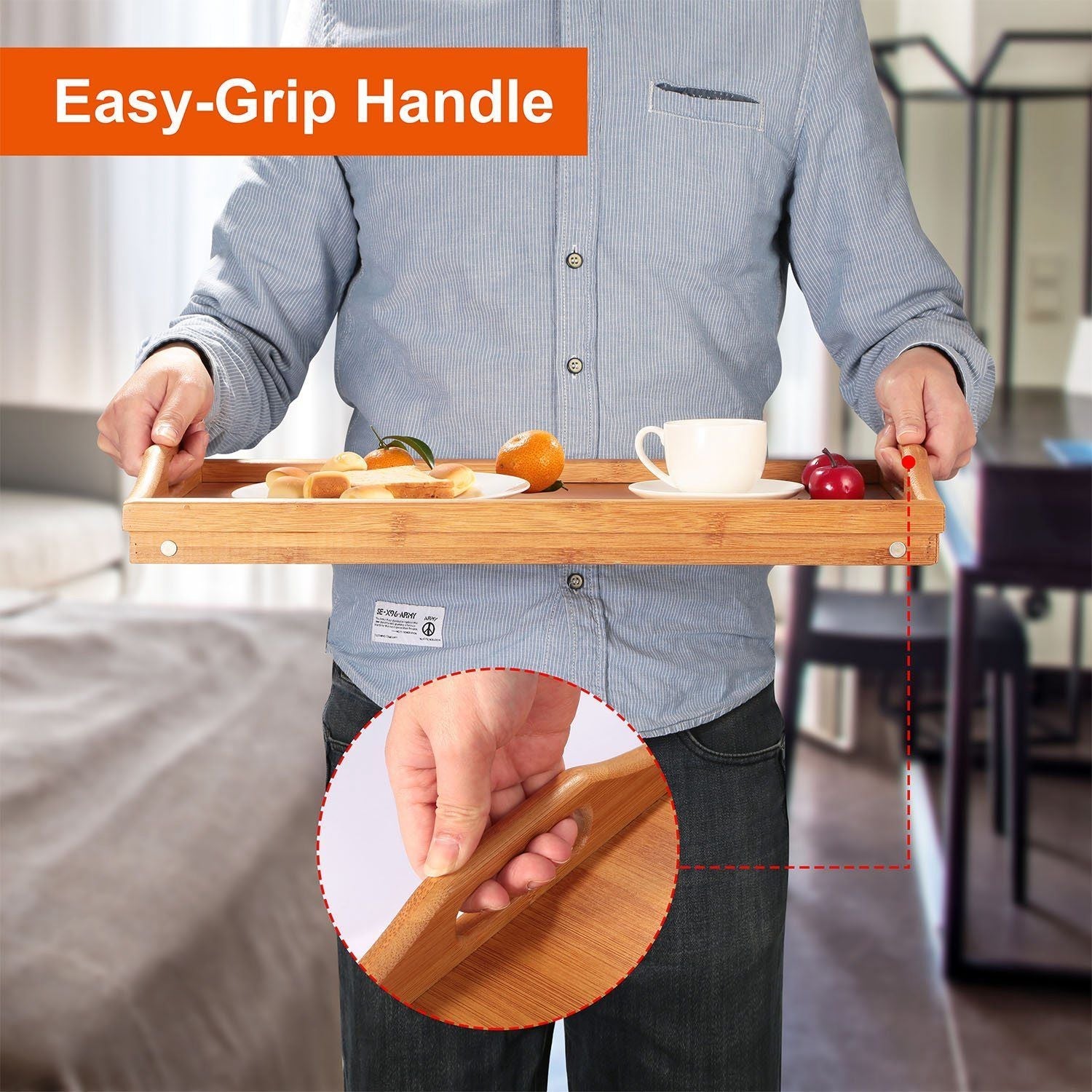 Bed Tray Table Breakfast Tray Bamboo Folding Bed Table Serving Snack Tray Desk with Handles - Renee Lane Company