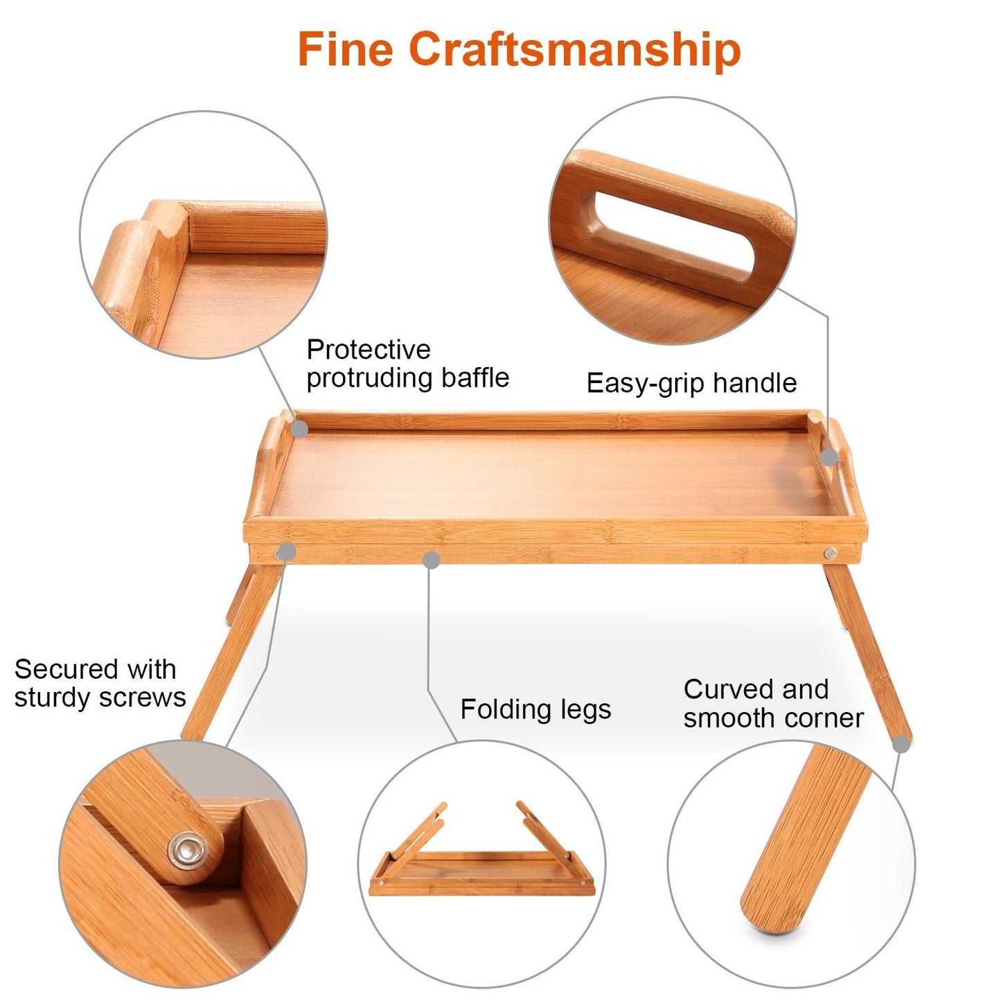 Bed Tray Table Breakfast Tray Bamboo Folding Bed Table Serving Snack Tray Desk with Handles - Renee Lane Company