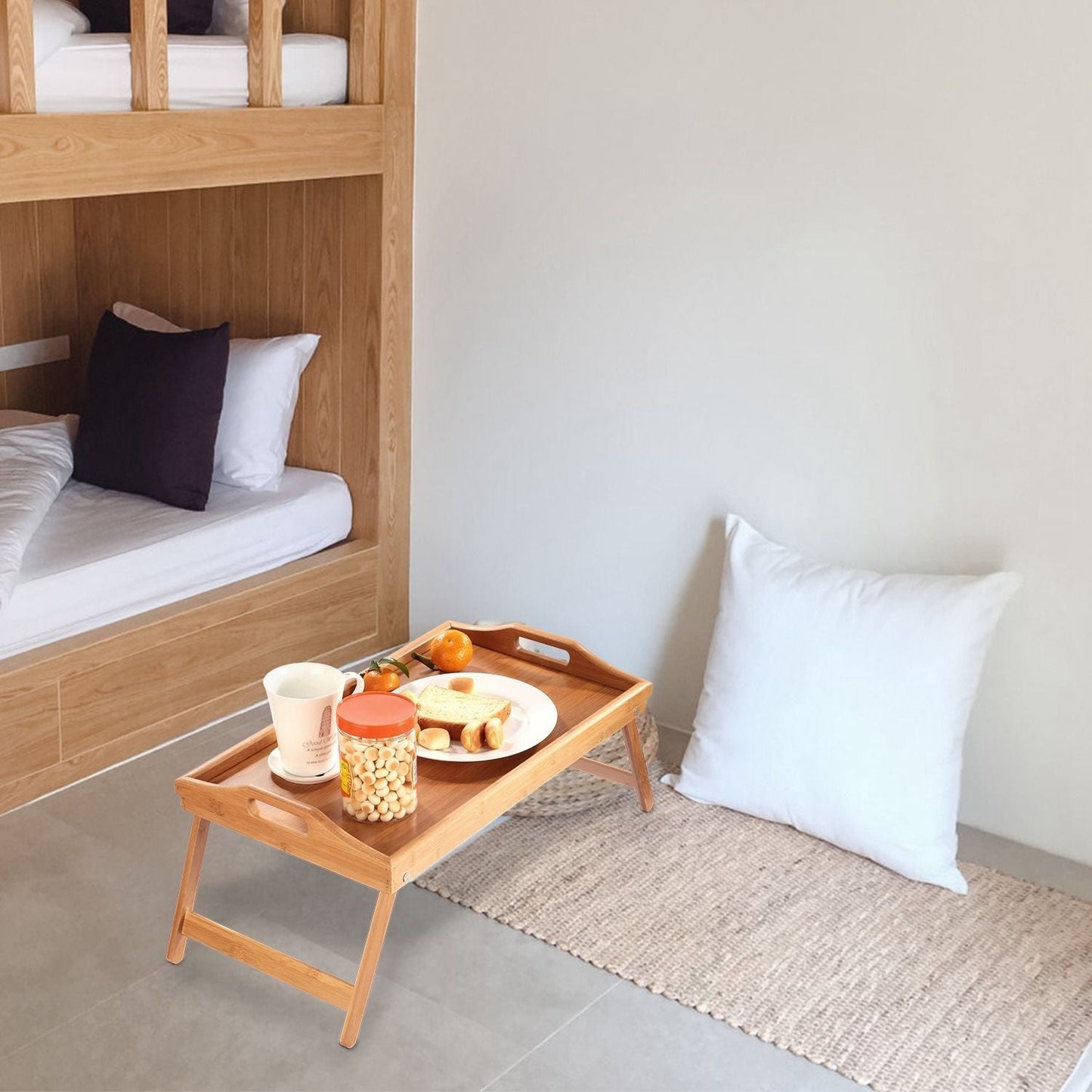 Bed Tray Table Breakfast Tray Bamboo Folding Bed Table Serving Snack Tray Desk with Handles - Renee Lane Company