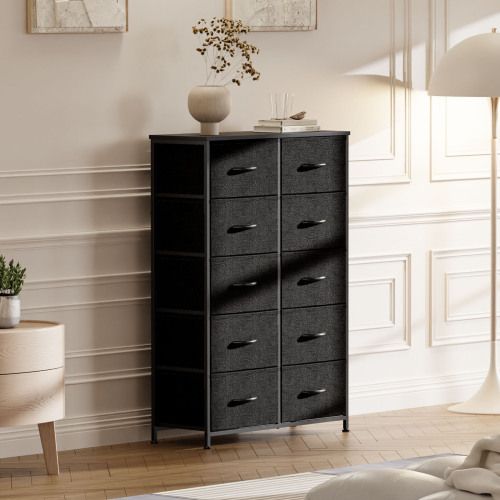Bedside Table For Bedroom With 10 Fabric Drawers Storage Cabinet Steel Frame Closet For Clothes Storage Display Cabinet - Renee Lane Company