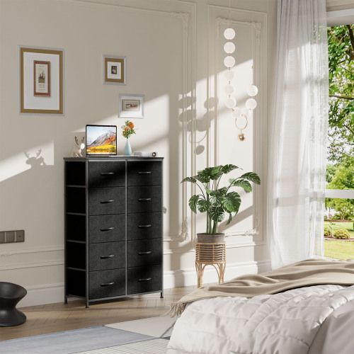 Bedside Table For Bedroom With 10 Fabric Drawers Storage Cabinet Steel Frame Closet For Clothes Storage Display Cabinet - Renee Lane Company