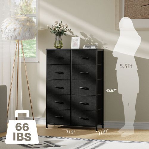 Bedside Table For Bedroom With 10 Fabric Drawers Storage Cabinet Steel Frame Closet For Clothes Storage Display Cabinet - Renee Lane Company