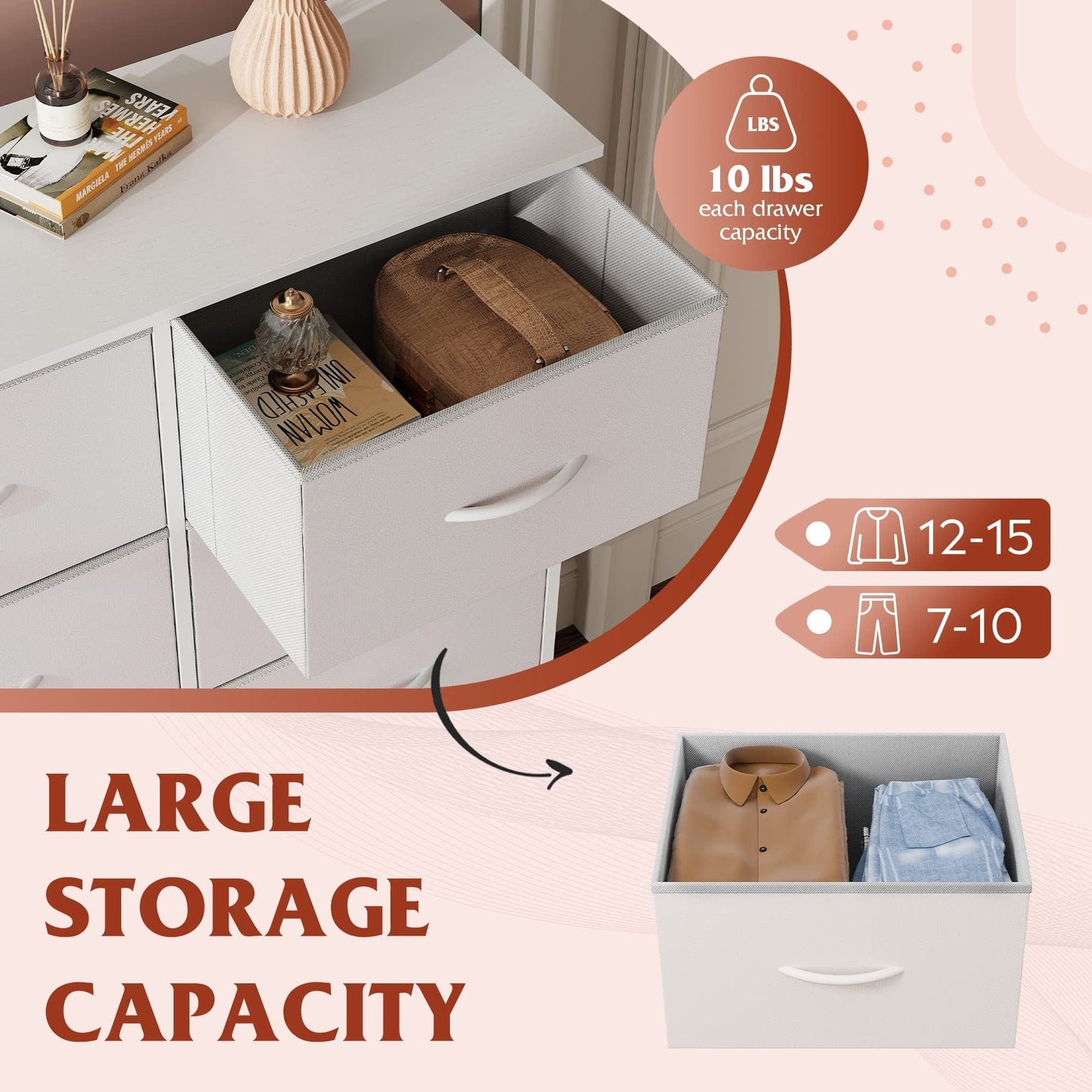 Bedside Table For Bedroom With 10 Fabric Drawers Storage Cabinet Steel Frame Closet For Clothes Storage Display Cabinet - Renee Lane Company