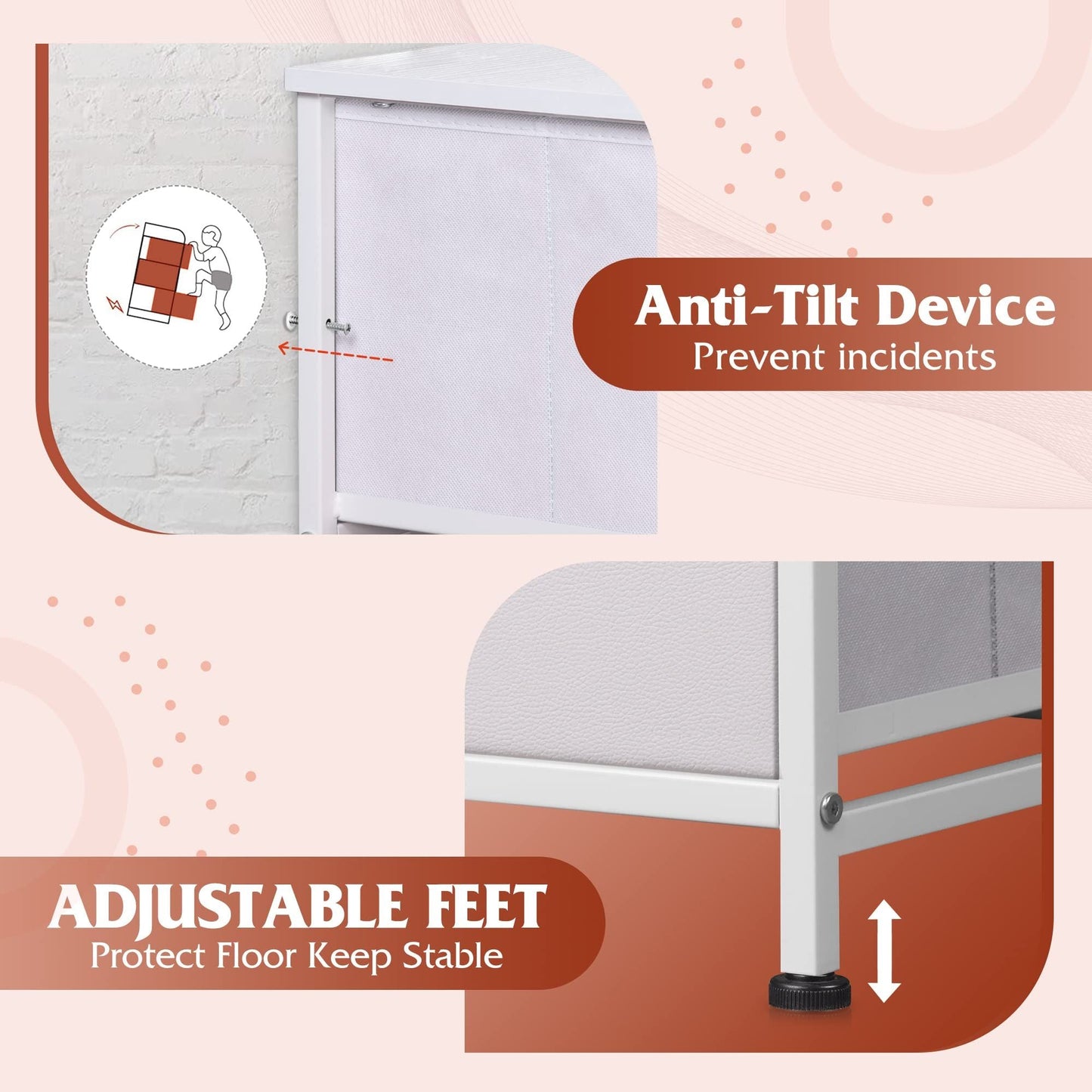 Bedside Table For Bedroom With 10 Fabric Drawers Storage Cabinet Steel Frame Closet For Clothes Storage Display Cabinet - Renee Lane Company