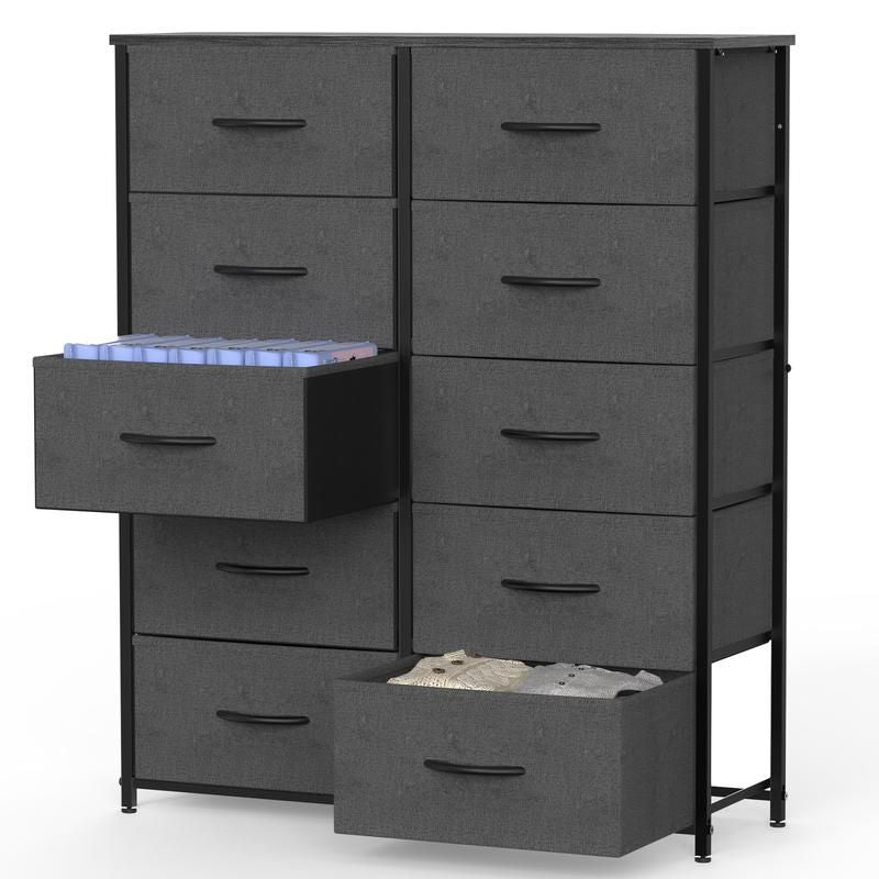 Bedside Table For Bedroom With 10 Fabric Drawers Storage Cabinet Steel Frame Closet For Clothes Storage Display Cabinet - Renee Lane Company