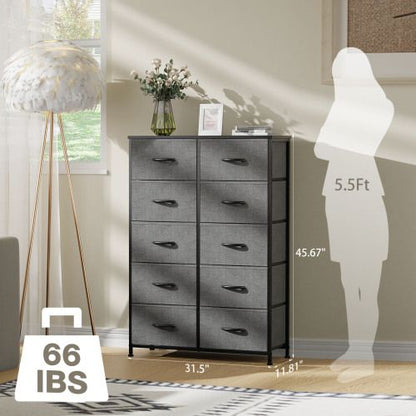 Bedside Table For Bedroom With 10 Fabric Drawers Storage Cabinet Steel Frame Closet For Clothes Storage Display Cabinet - Renee Lane Company