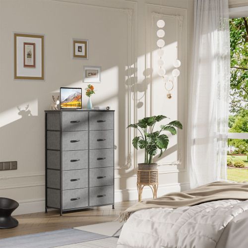Bedside Table For Bedroom With 10 Fabric Drawers Storage Cabinet Steel Frame Closet For Clothes Storage Display Cabinet - Renee Lane Company