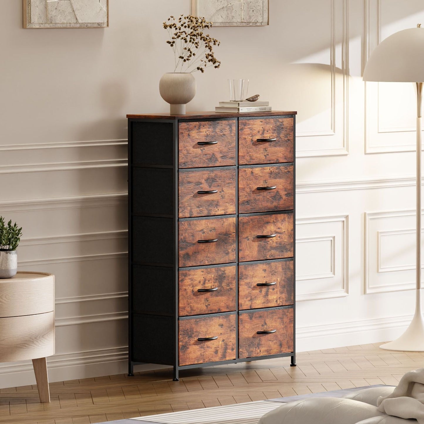 Bedside Table For Bedroom With 10 Fabric Drawers Storage Cabinet Steel Frame Closet For Clothes Storage Display Cabinet - Renee Lane Company