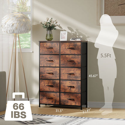 Bedside Table For Bedroom With 10 Fabric Drawers Storage Cabinet Steel Frame Closet For Clothes Storage Display Cabinet - Renee Lane Company