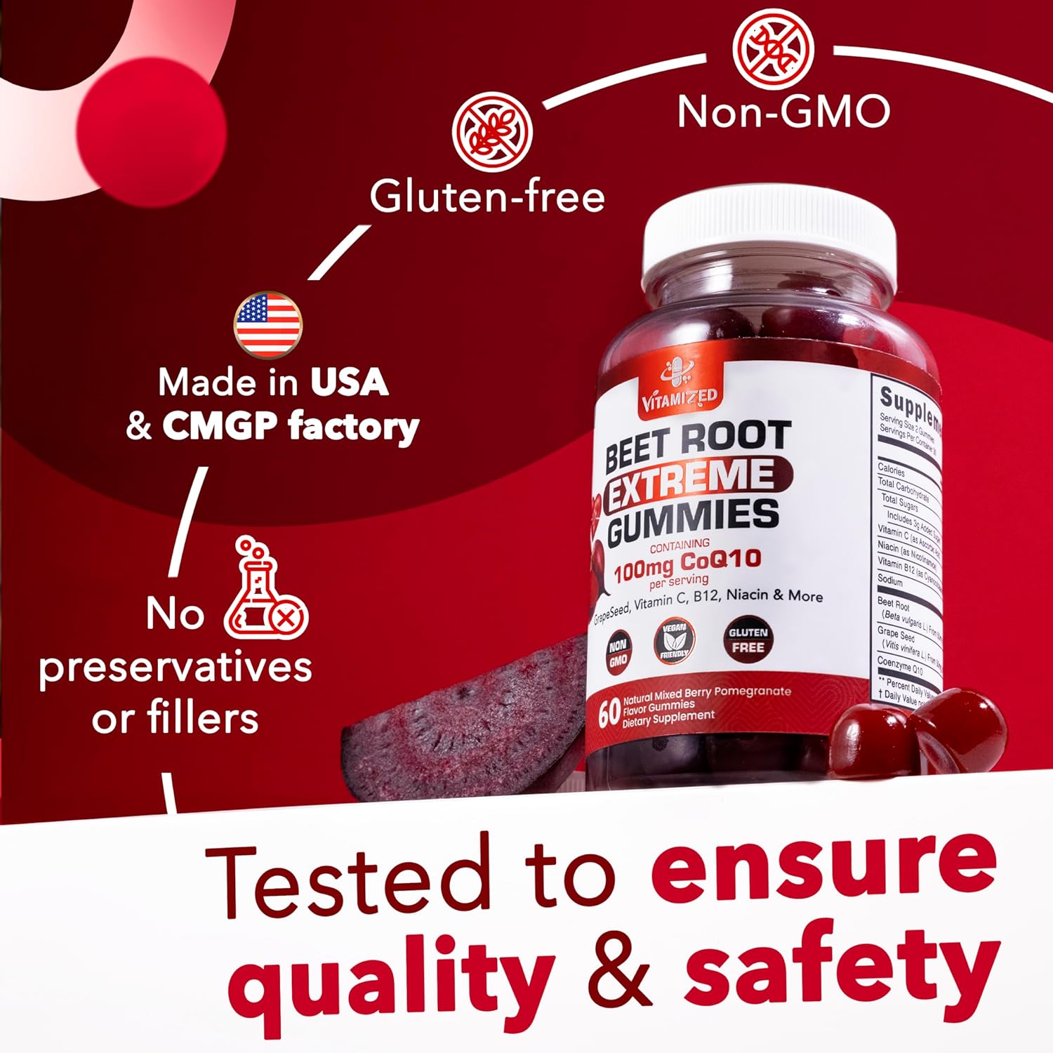 Beet Root Extreme Gummies with CoQ10, 60 Count - Renee Lane Company