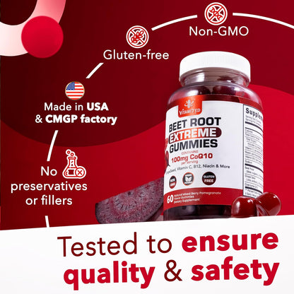 Beet Root Extreme Gummies with CoQ10, 60 Count - Renee Lane Company