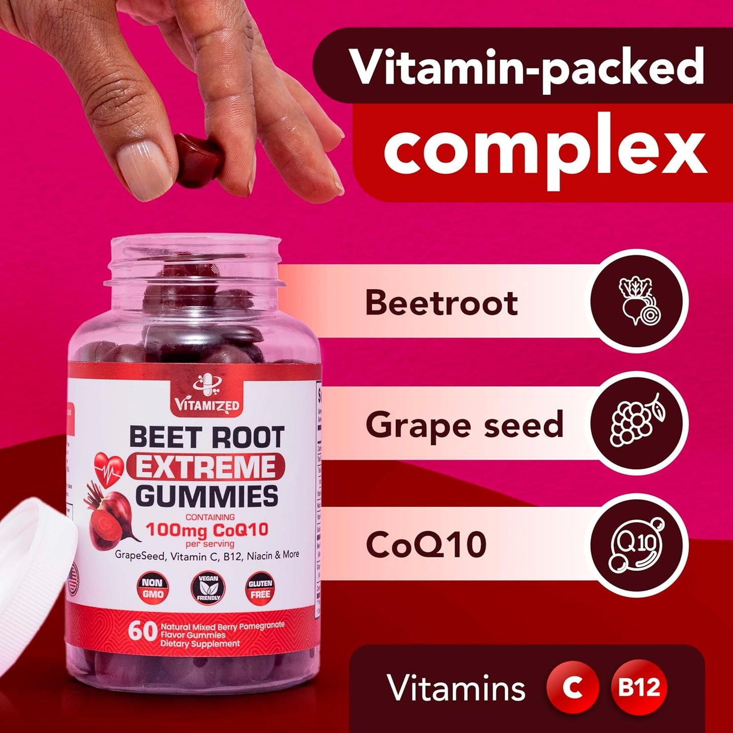 Beet Root Extreme Gummies with CoQ10, 60 Count - Renee Lane Company